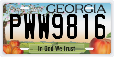 GA license plate PWW9816