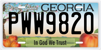 GA license plate PWW9820