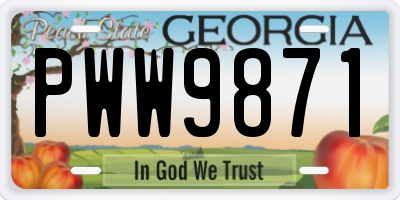 GA license plate PWW9871