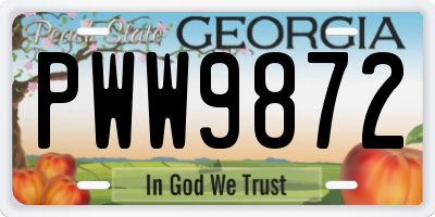 GA license plate PWW9872
