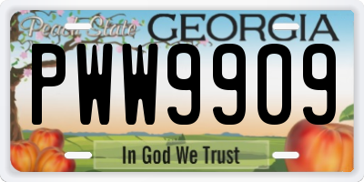 GA license plate PWW9909