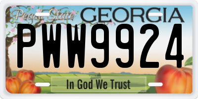 GA license plate PWW9924
