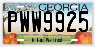 GA license plate PWW9925