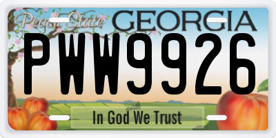 GA license plate PWW9926