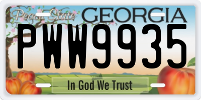 GA license plate PWW9935