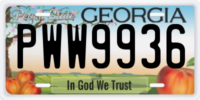 GA license plate PWW9936