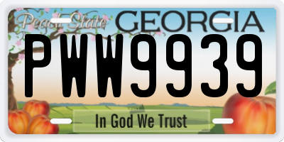 GA license plate PWW9939