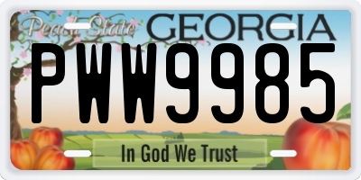 GA license plate PWW9985