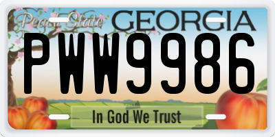 GA license plate PWW9986