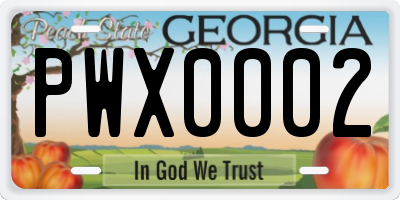 GA license plate PWX0002