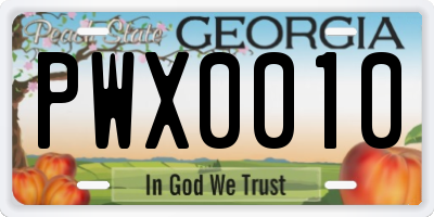 GA license plate PWX0010