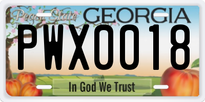 GA license plate PWX0018
