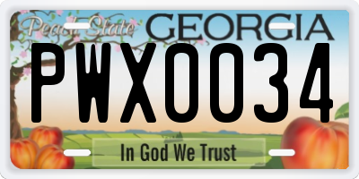 GA license plate PWX0034