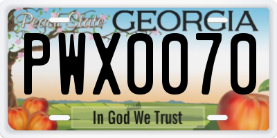 GA license plate PWX0070