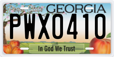 GA license plate PWX0410
