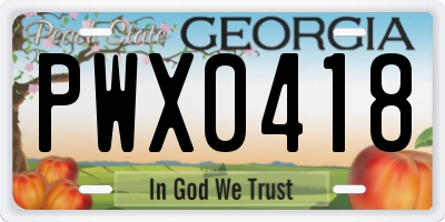 GA license plate PWX0418