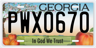GA license plate PWX0670