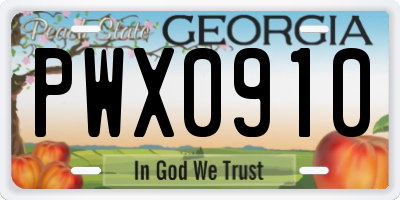 GA license plate PWX0910