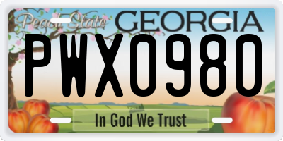 GA license plate PWX0980