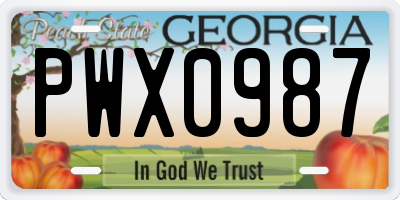 GA license plate PWX0987