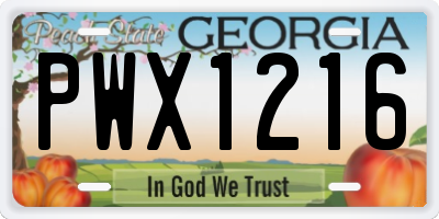 GA license plate PWX1216