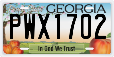 GA license plate PWX1702