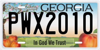 GA license plate PWX2010