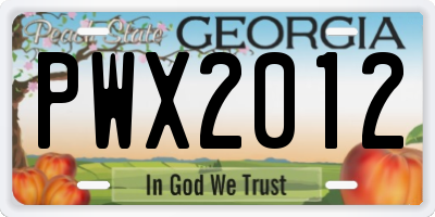 GA license plate PWX2012