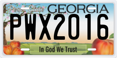 GA license plate PWX2016