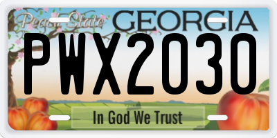GA license plate PWX2030