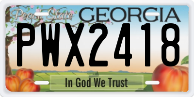 GA license plate PWX2418