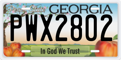 GA license plate PWX2802