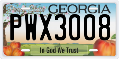 GA license plate PWX3008