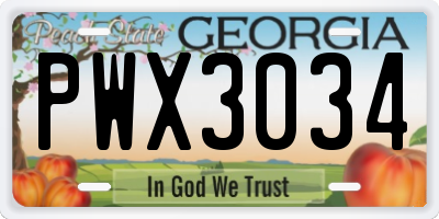 GA license plate PWX3034