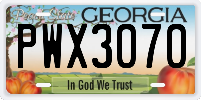 GA license plate PWX3070