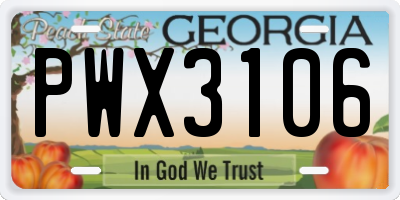 GA license plate PWX3106