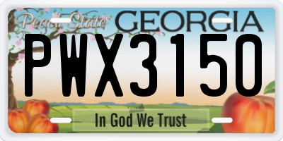 GA license plate PWX3150