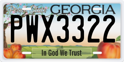 GA license plate PWX3322