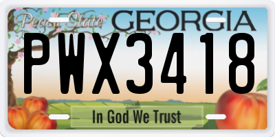 GA license plate PWX3418
