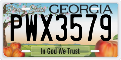 GA license plate PWX3579