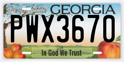 GA license plate PWX3670