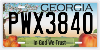 GA license plate PWX3840