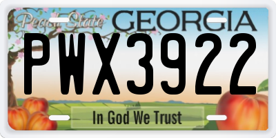 GA license plate PWX3922