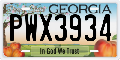 GA license plate PWX3934