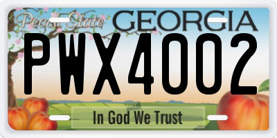 GA license plate PWX4002