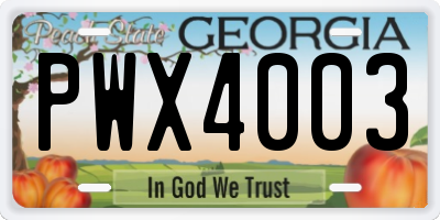 GA license plate PWX4003