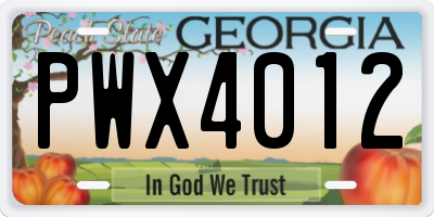 GA license plate PWX4012