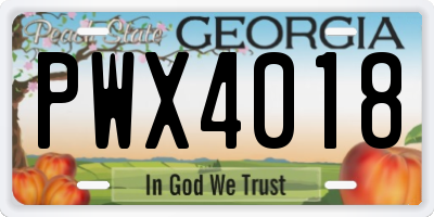 GA license plate PWX4018