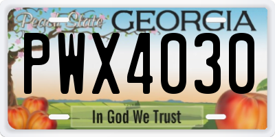 GA license plate PWX4030