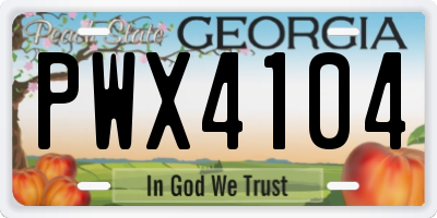 GA license plate PWX4104